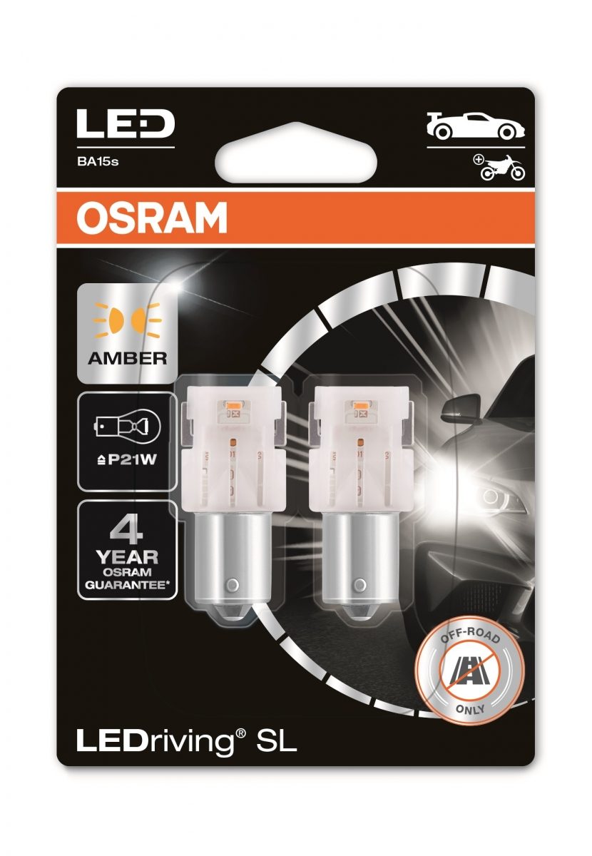 12V 1,3W P21W BA15S LED AMBER 2-PK