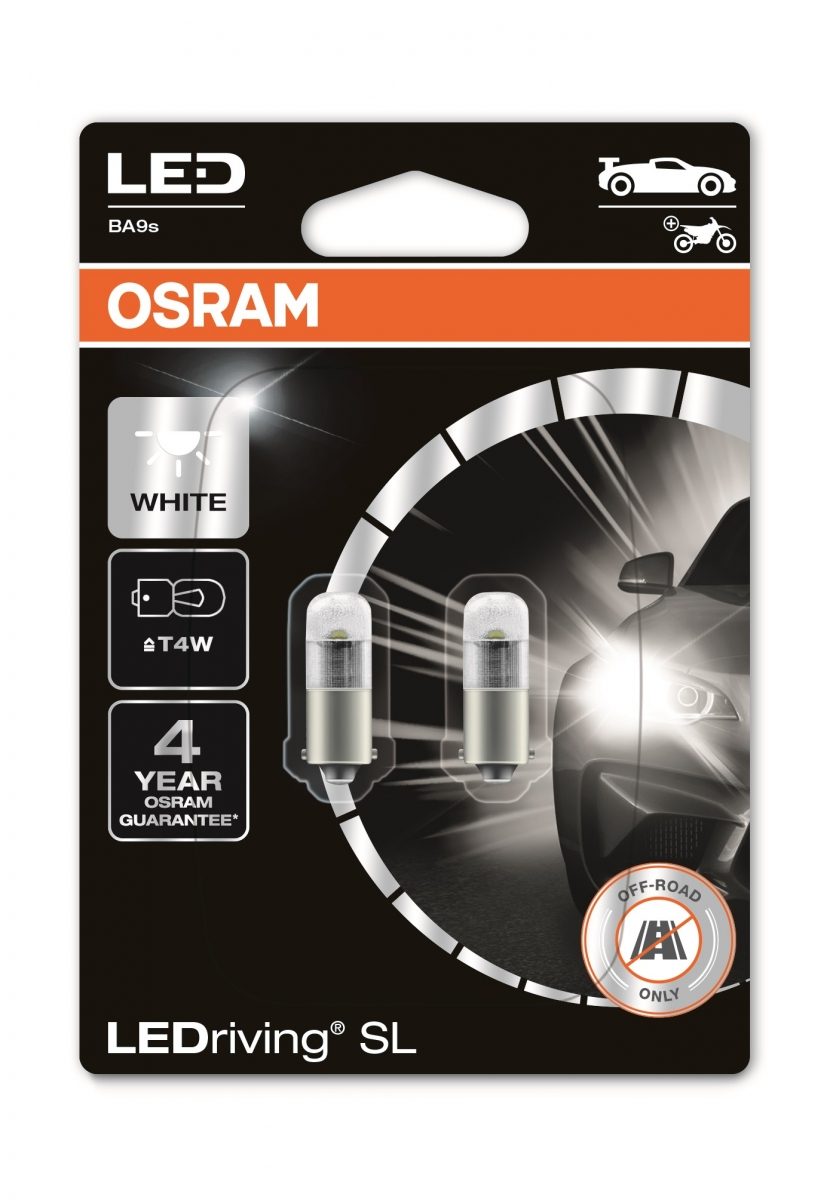 12V 0,8W T4W BA9S LED WHITE 6000K 2-PK