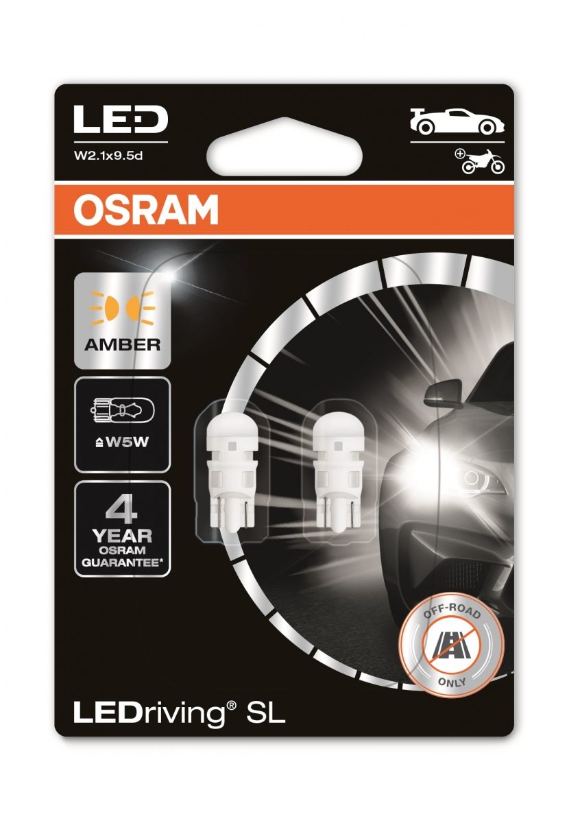 12V 0,6W W5W W2,1X9,5D LED AMBER 2-PK