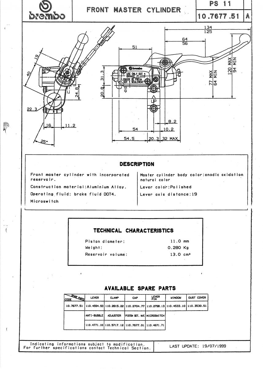 MASTER CYLINDER PS11, W/LEVER, W/RES..93