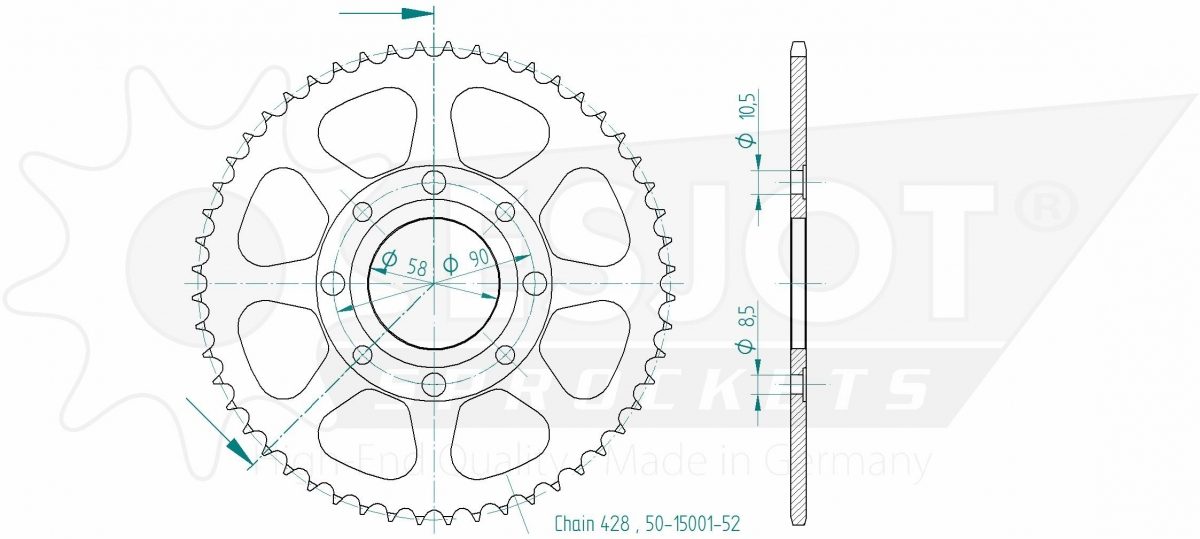 REAR STEEL 52T, 428