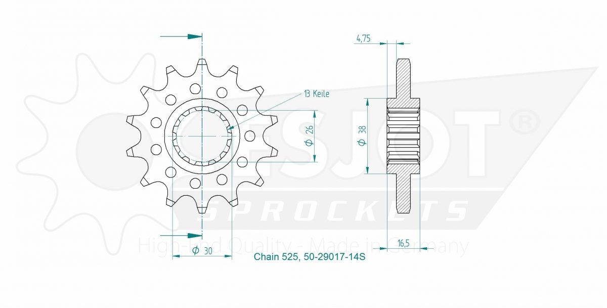 FRONT 14T, LIGHT, 525