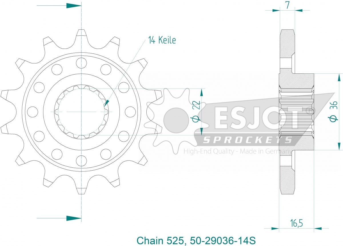 FRONT 14T, LIGHT, 525