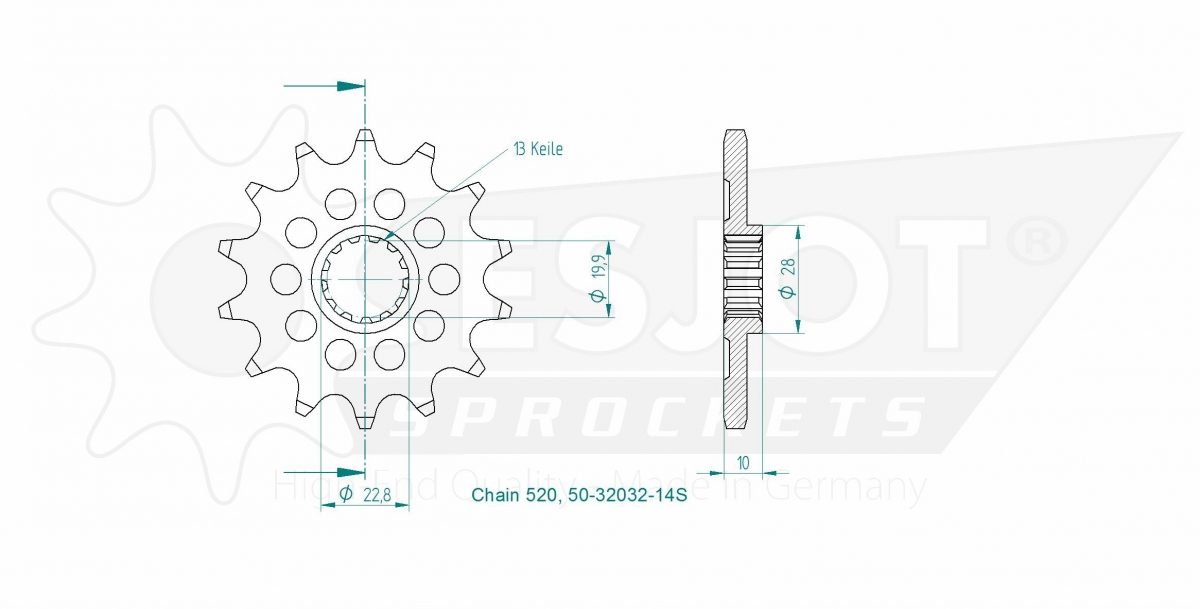 FRONT 14T, LIGHT, 520