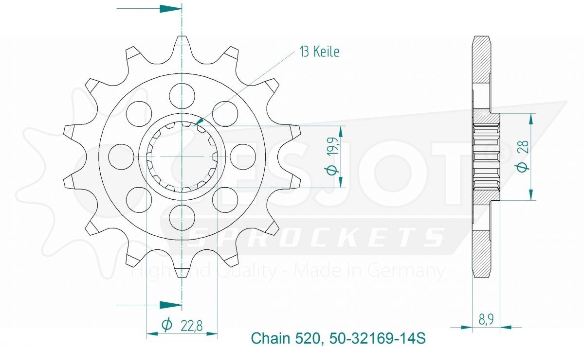 FRONT 14T, LIGHT, 520