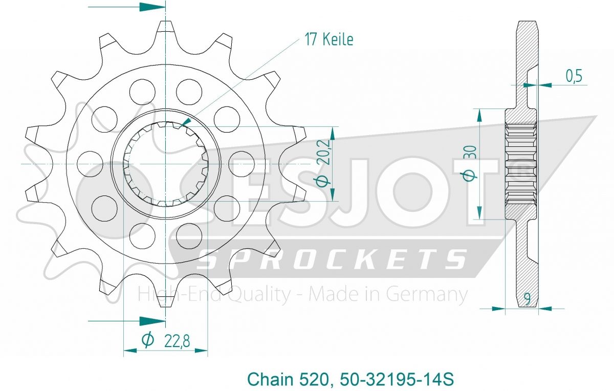 FRONT 14T, LIGHT, 520