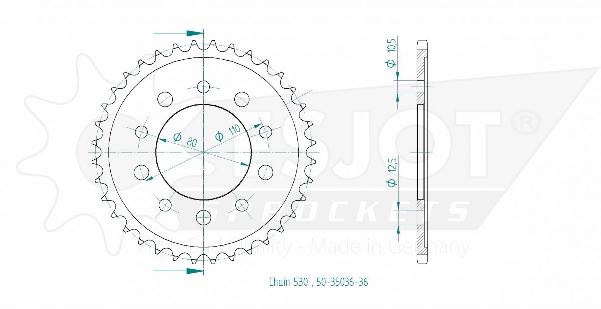REAR STEEL 36T, 530