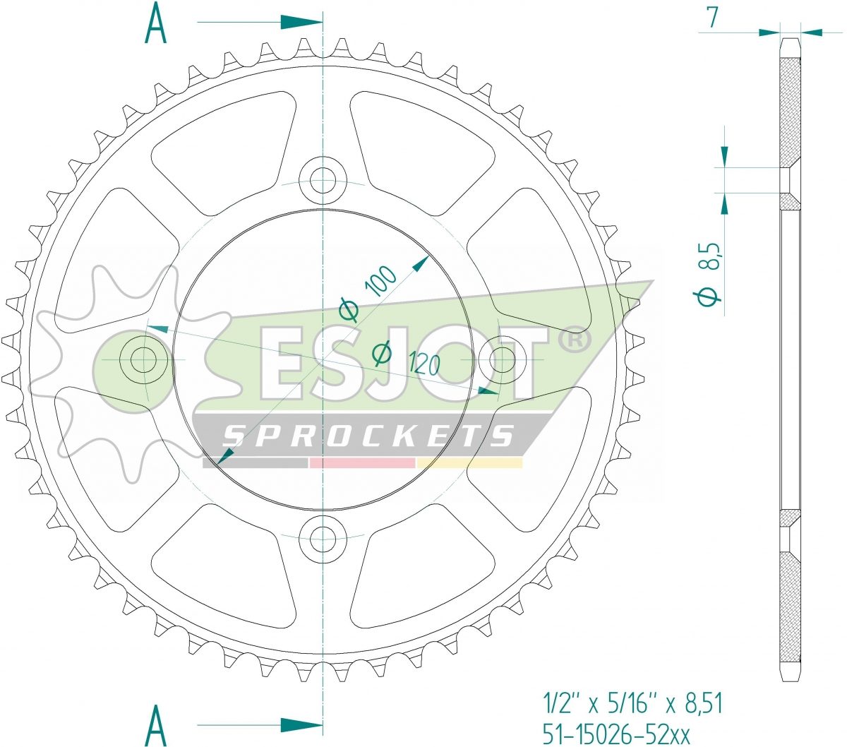 REAR ALU 52T, 428
