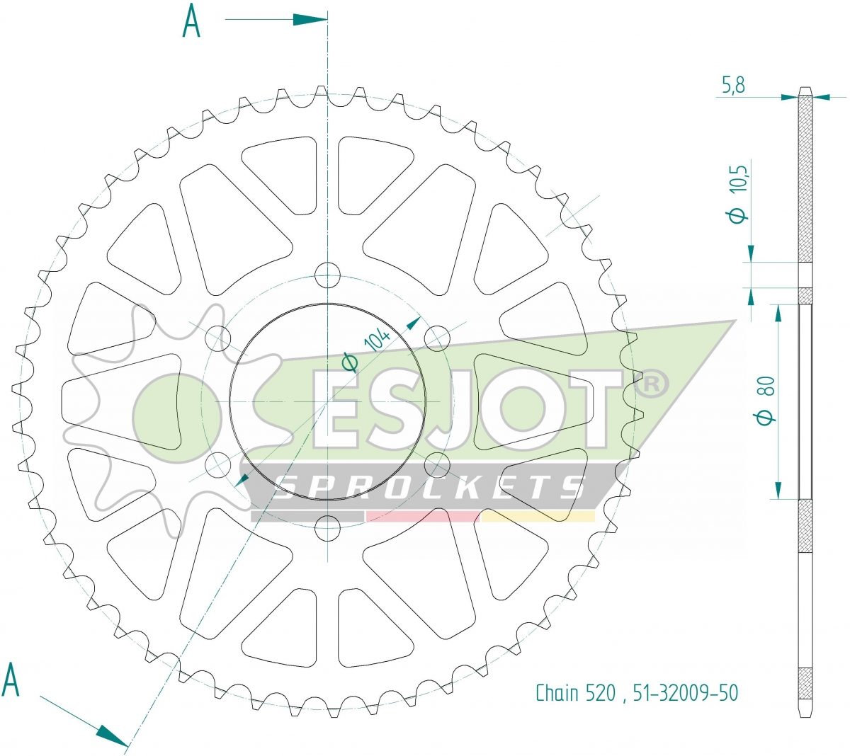 REAR ALU 50T, 520, BLACK