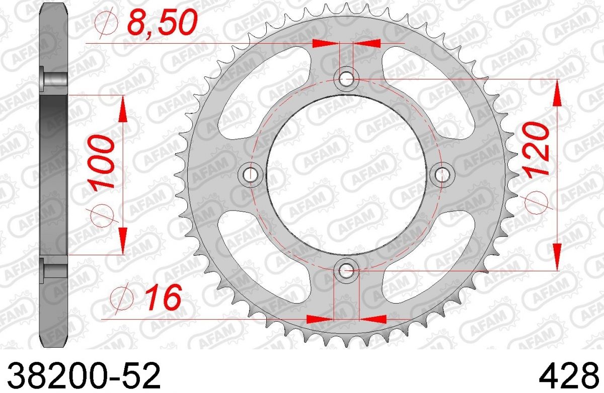 REAR STEEL 52T, 428