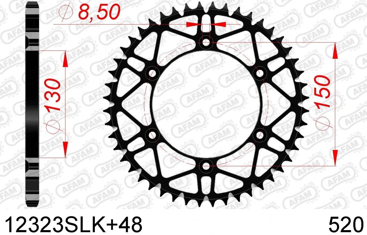 REAR STEEL SUPER LIGHT 48T, 520, BLACK