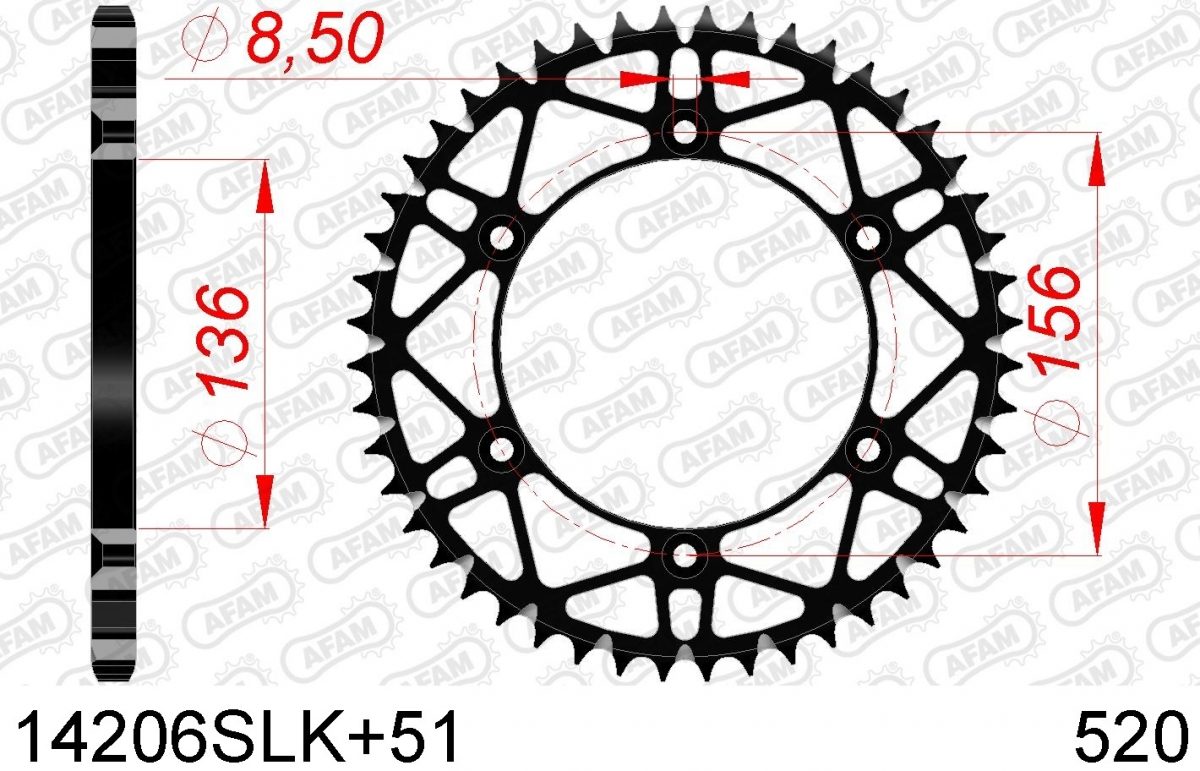 REAR STEEL SUPER LIGHT 51T, 520, BLACK