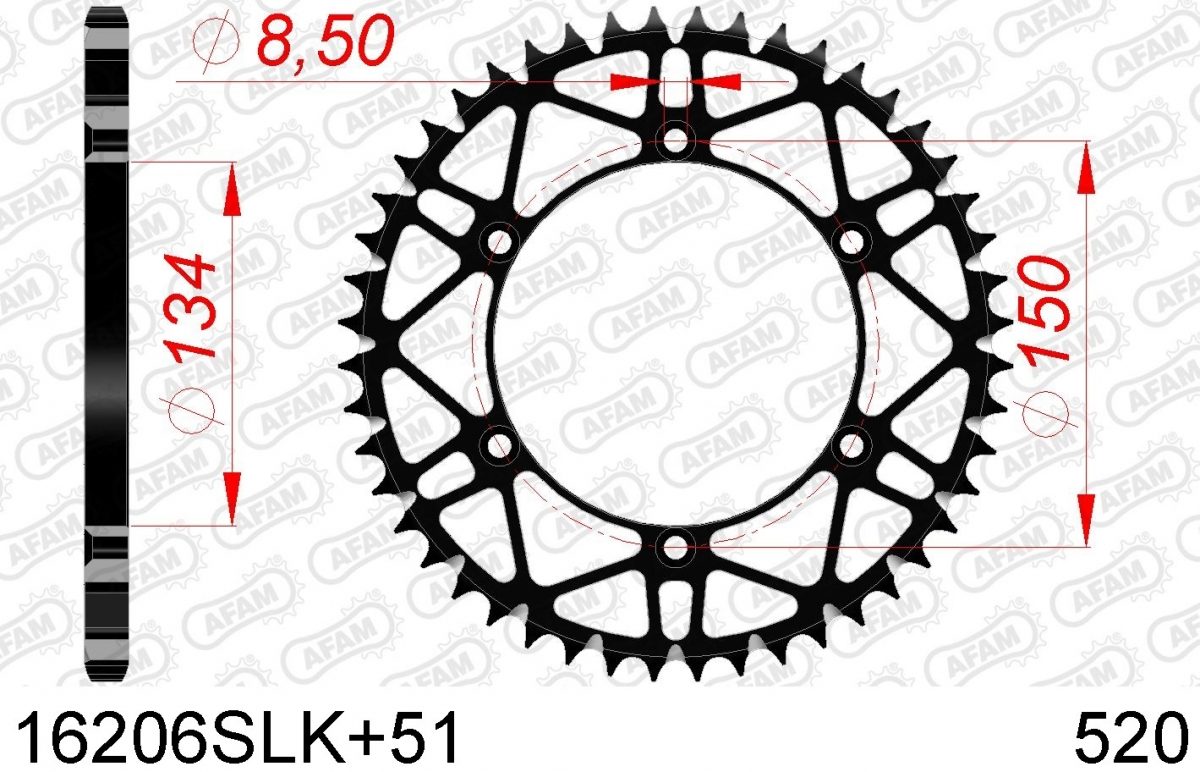REAR STEEL SUPER LIGHT 51T, 520, BLACK