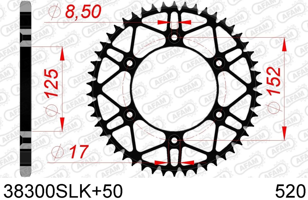 REAR STEEL SUPER LIGHT 50T, 520, BLACK
