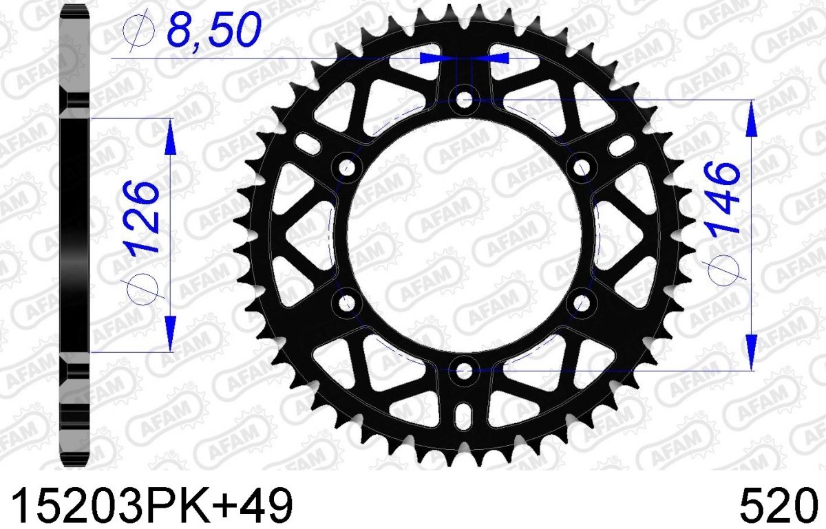 REAR ALU 49T, 520, BLACK