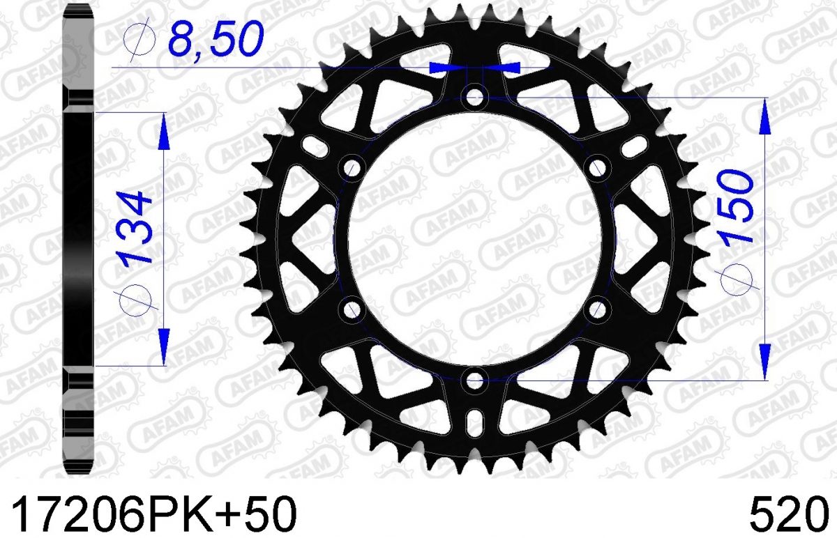 REAR ALU 50T, 520, BLACK, SELF CLEANING