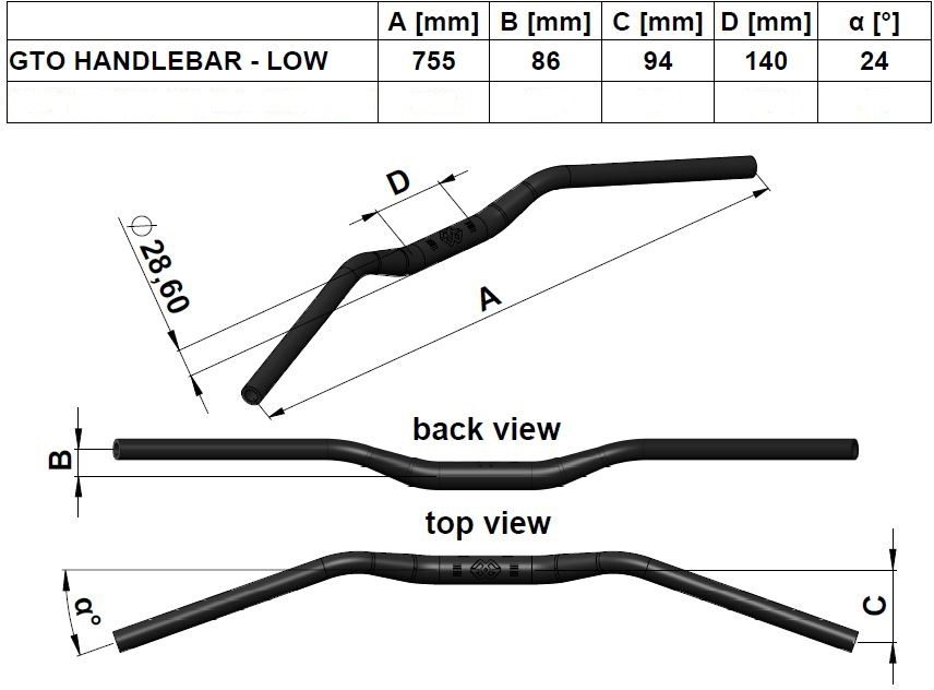 GTO ALUMINUM HANDLEBAR LOW BLACK foto 3