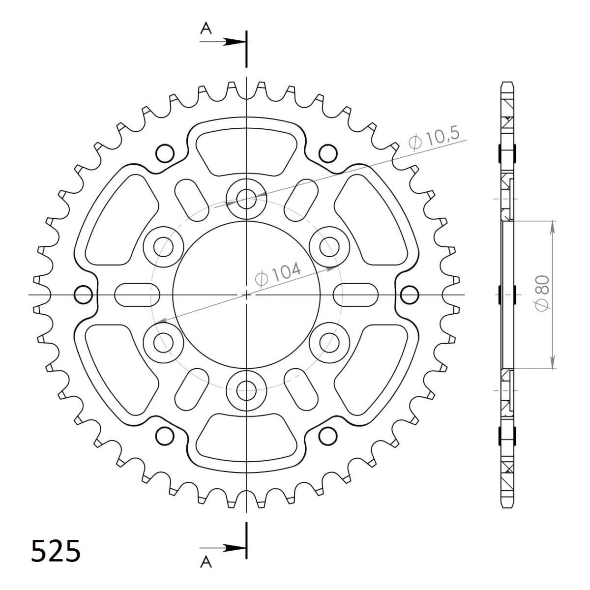 REAR ALU 44T, BLACK, 525