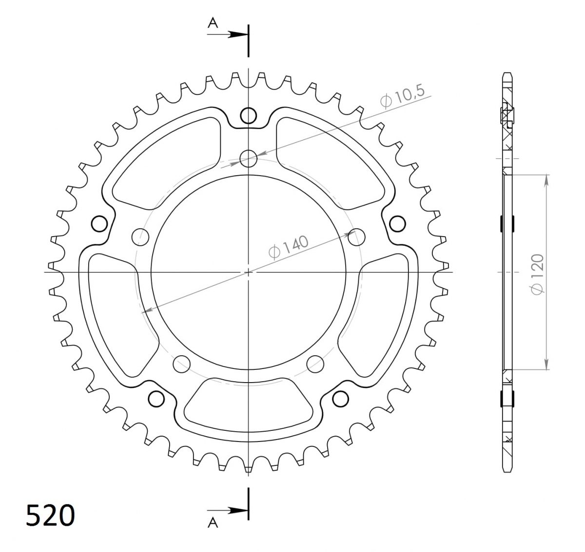 REAR ALU 47T, GOLD, 520