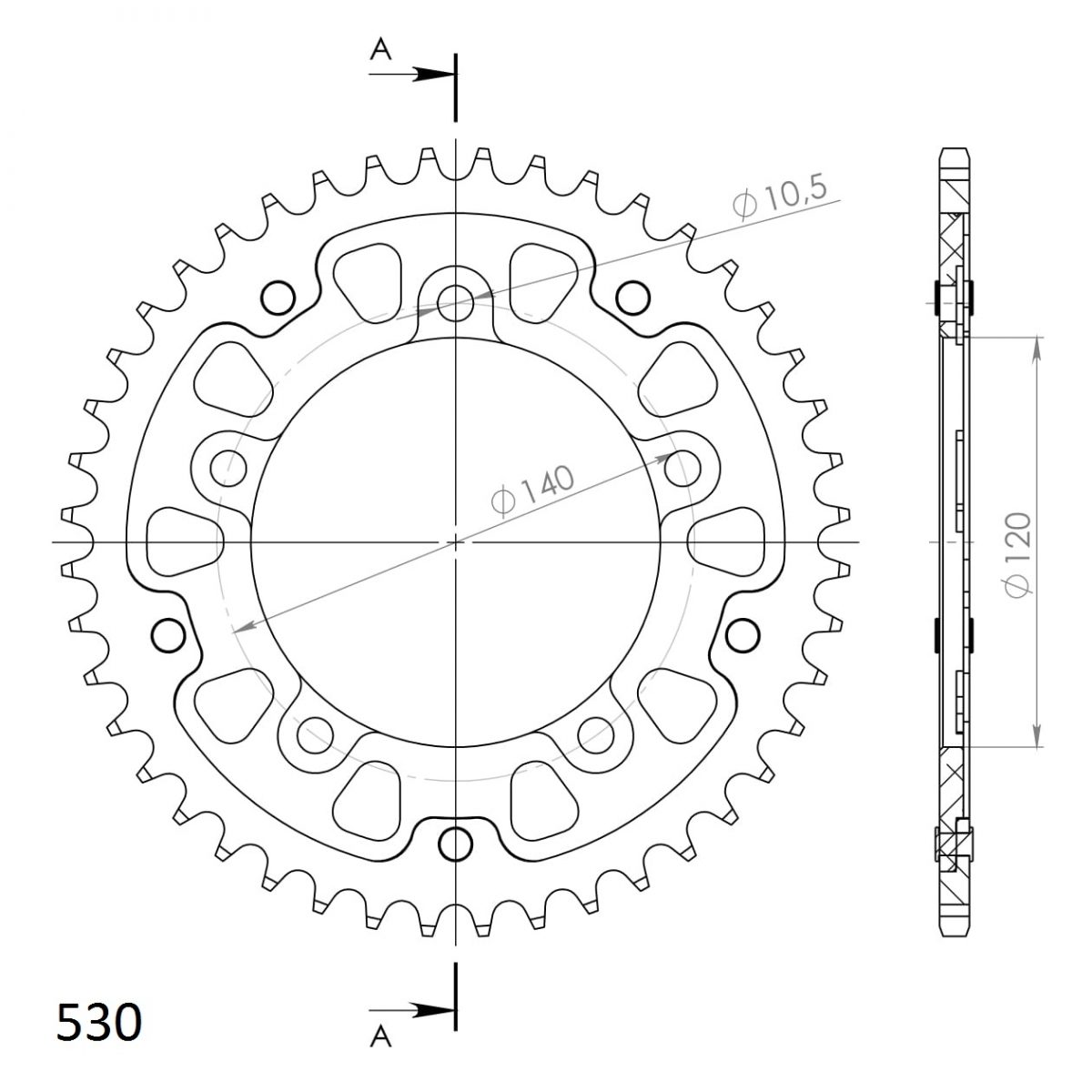 REAR ALU 43T, BLACK, 530