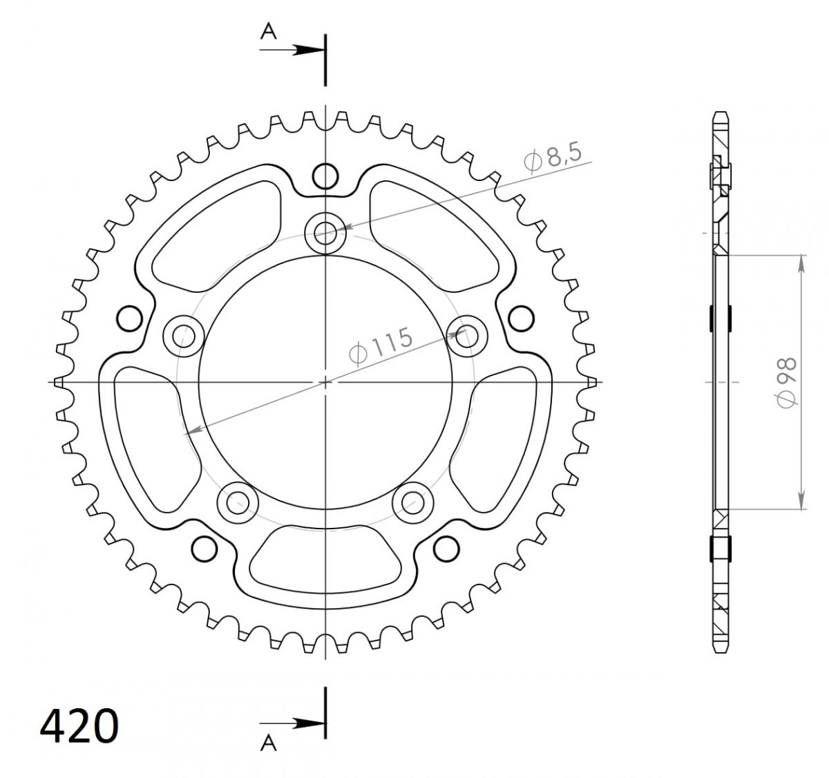 REAR ALU 50T, BLUE, 420