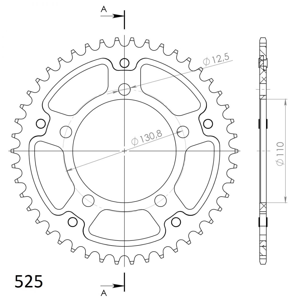 REAR ALU 45T, BLACK, 525