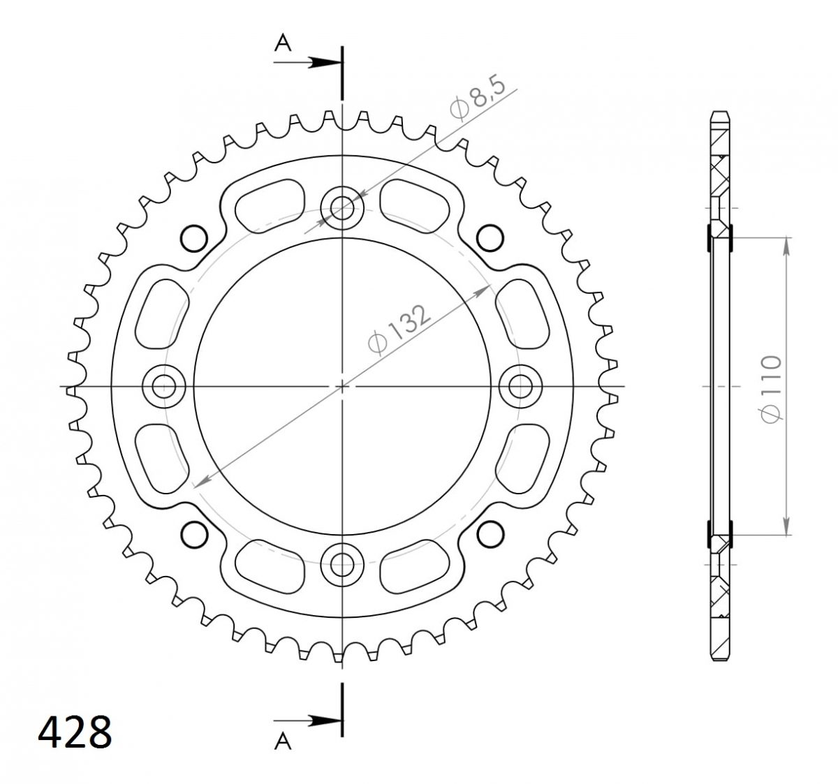 REAR ALU 48T, BLACK, 428