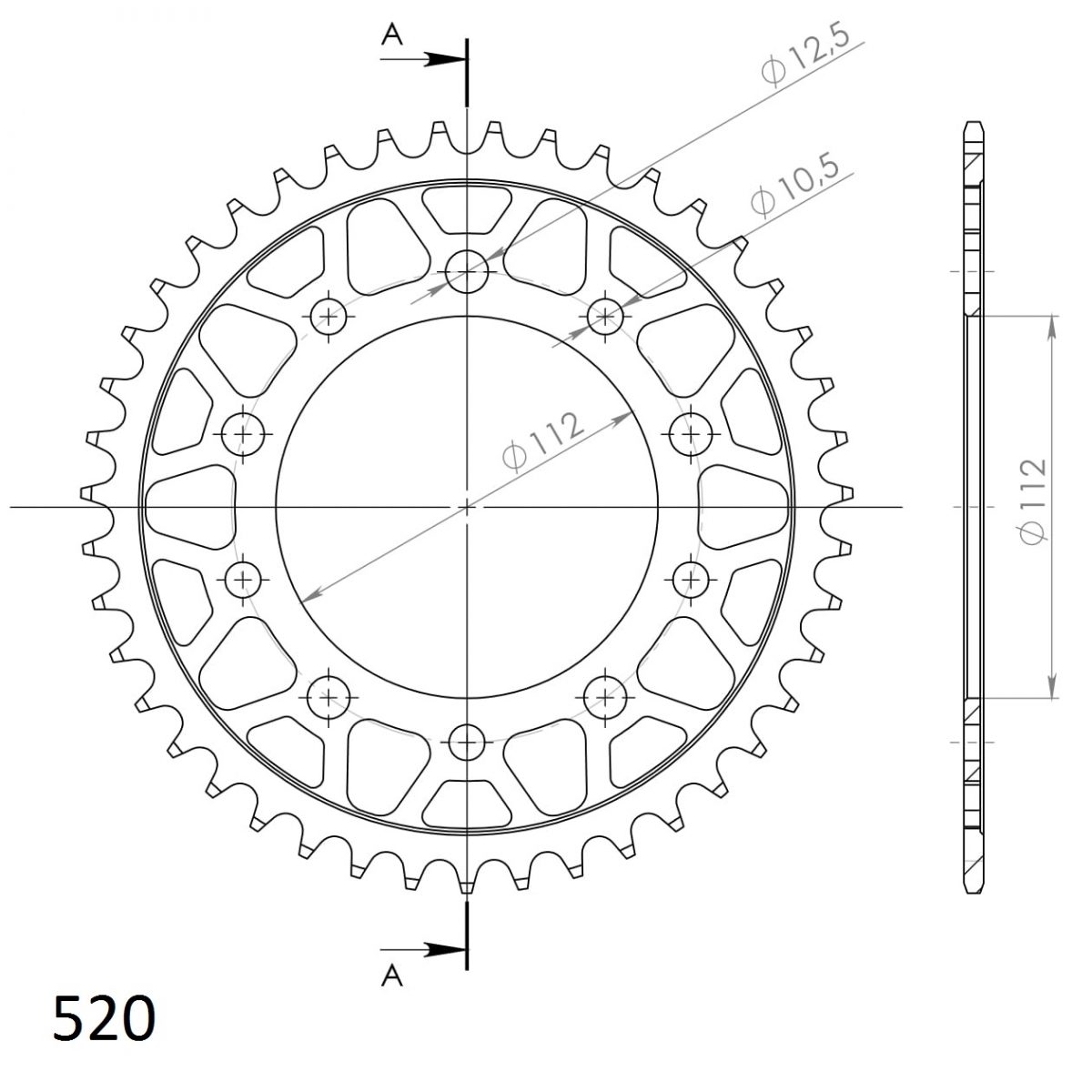 REAR STEEL 43T, BLACK, 520