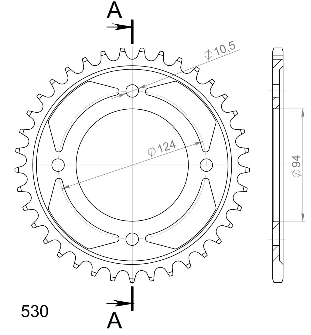 REAR STEEL 37T, 530, BLACK