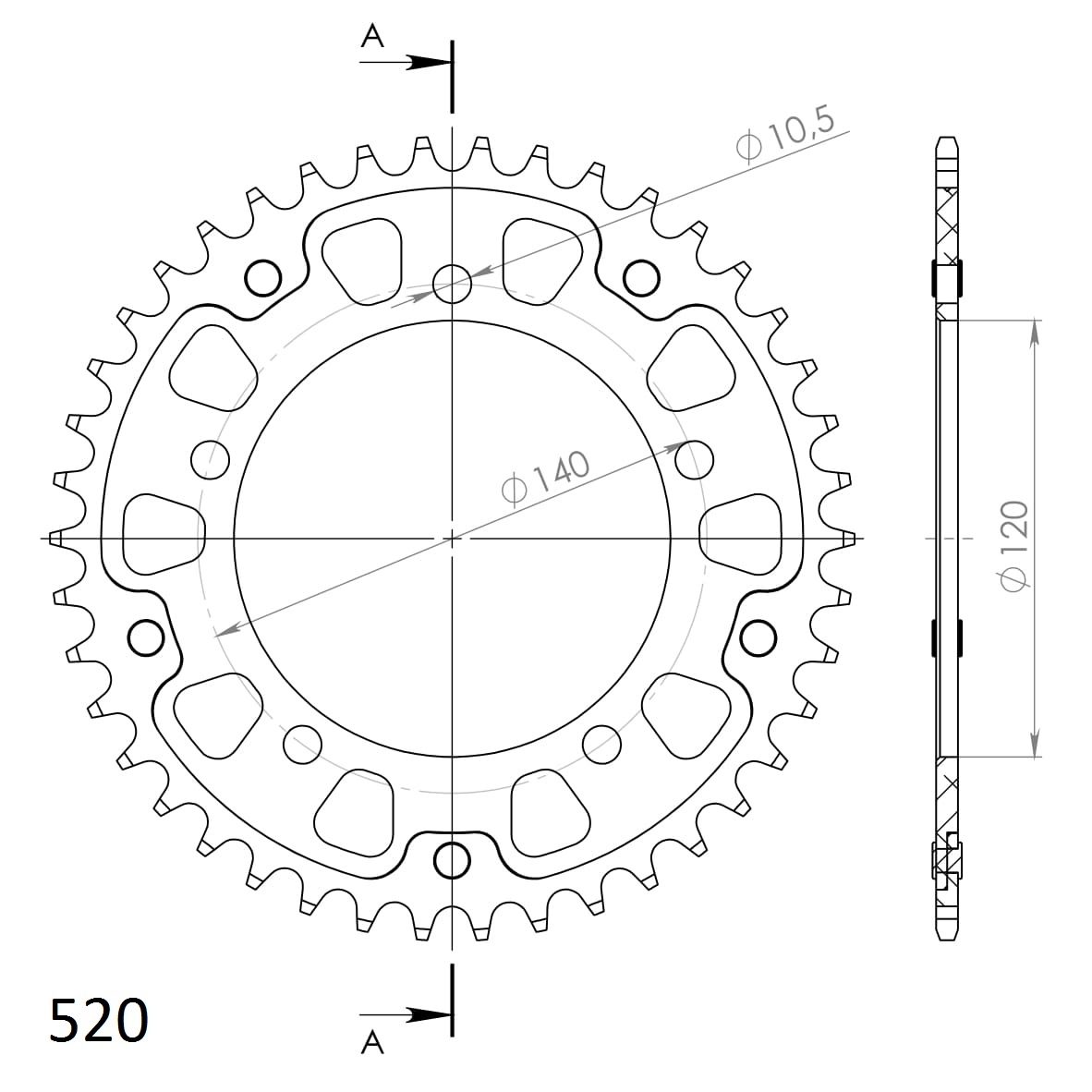 REAR STEALTH 43T, GOLD, 520