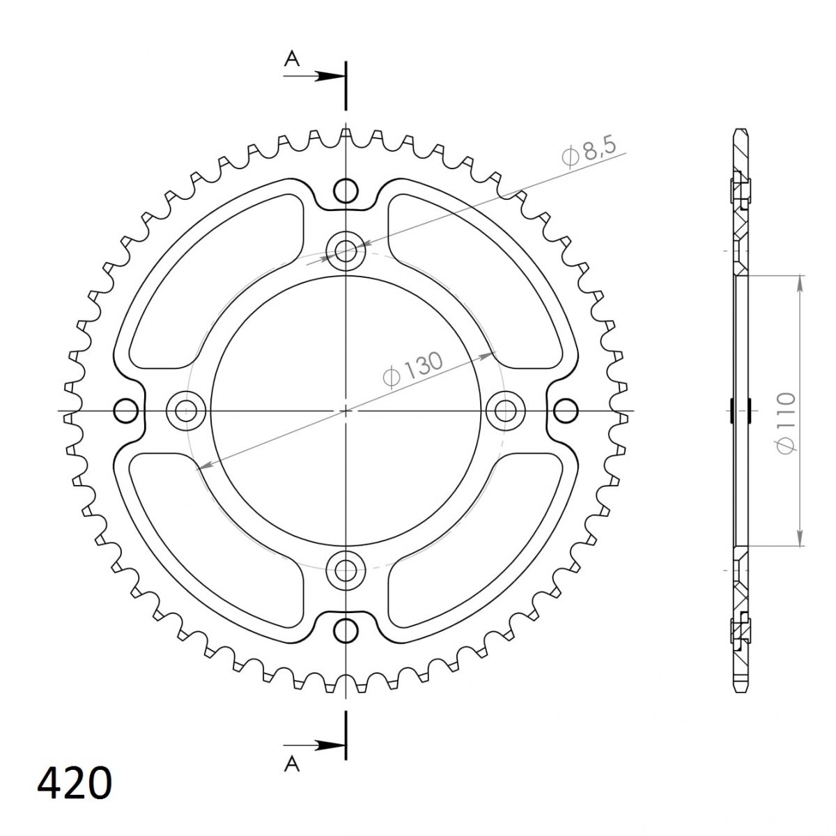 REAR STEALTH 52T, GOLD, 420